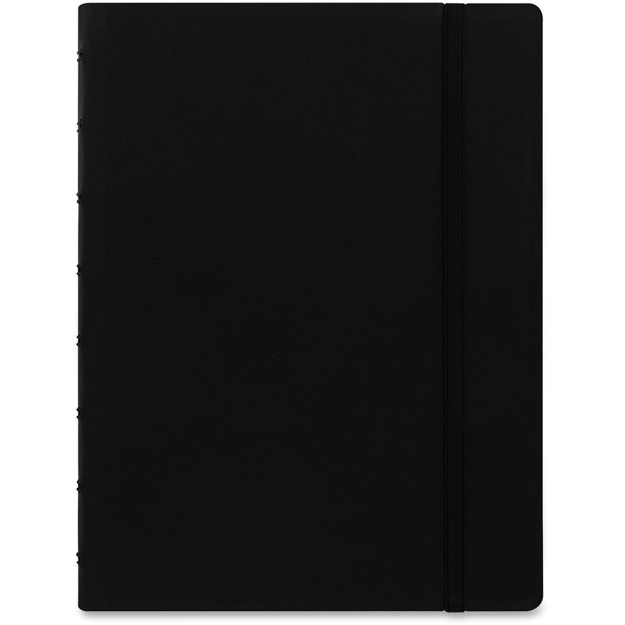 Rediform A5 Size Filofax Notebook - A5 - 56 Sheets - Twin Wirebound - 0.24" Ruled - A5 - 8 1/4" x 5 13/16" Sheet Size - 8.50" Height x 6.4" Width - Off White/Ivory Paper - Black Leatherette Cover - Elastic Closure, Indexed, Pocket, Ruler, Refillable, S...