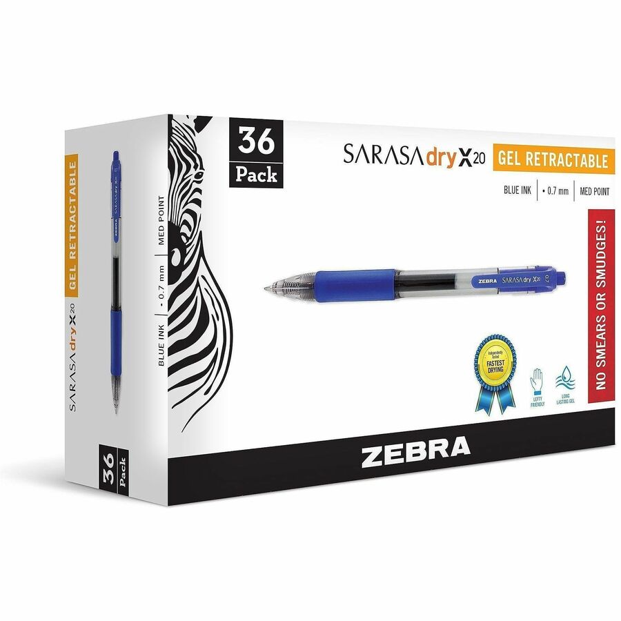 Zebra Pen Sarasa Gel Retractable Pens - Refillable - Retractable - Blue Ink - Gel-based - Translucent Barrel - 36 / Pack