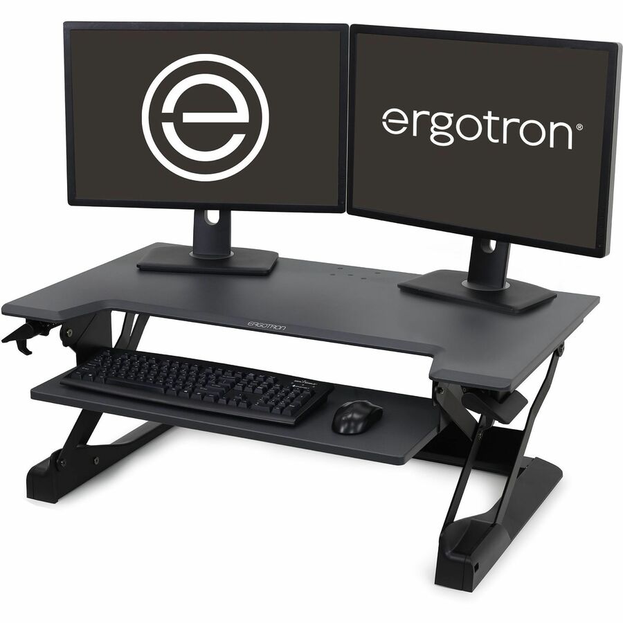 Ergotron WorkFit-TL, Standing Desk Workstation (black with grey surface) - Gray Top - 40 lb Capacity - Height Adjustable15" Adjustment - 37.50" Table Top Width x 23" Table Top Depth - Office, Workstation, Display, Monitor - Black