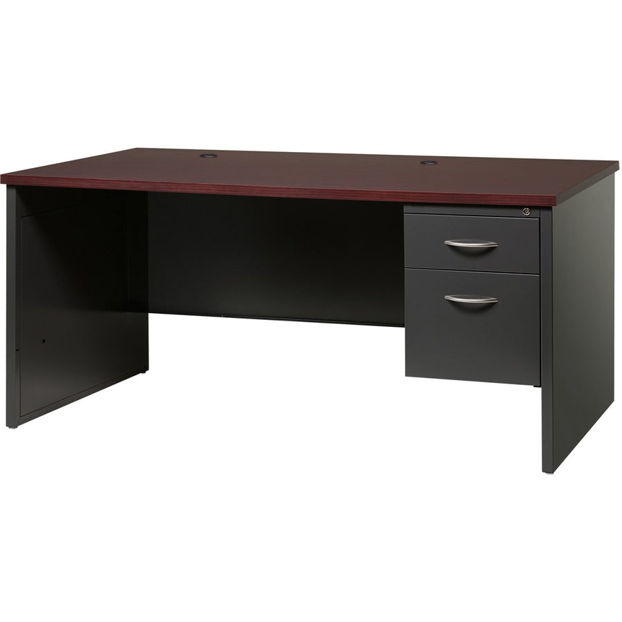 Lorell Fortress Modular Series Right-Pedestal Desk - 66" Width x 30" Depth, x 1.1" Thickness Top - Total Drawer(s): 2 - Single Pedestal on Right Side - Material: Steel - Finish: Walnut Laminate, Black - Scratch Resistant, Stain Resistant, Ball-bearing...