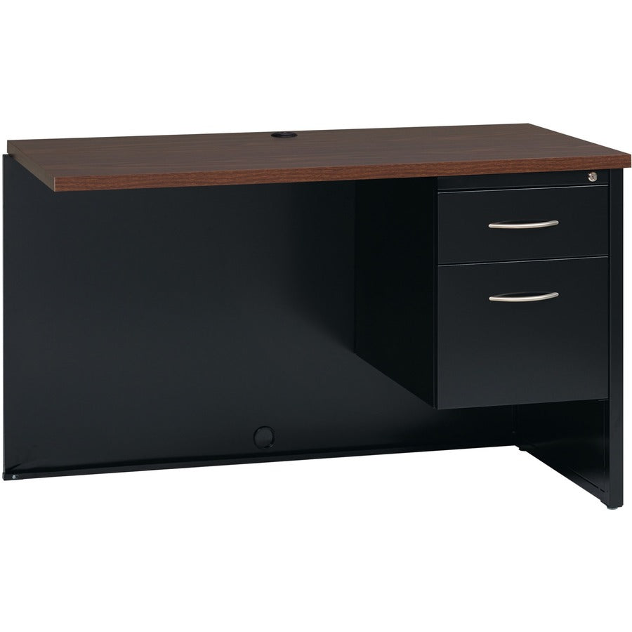 Lorell Fortress Modular Series Right Return - 48" Width x 24" Depth, x 1.1" Thickness Top - Total Drawer(s): 2 - Single Pedestal on Right Side - Material: Steel - Finish: Walnut Laminate, Black - Scratch Resistant, Stain Resistant, Ball-bearing Suspens...