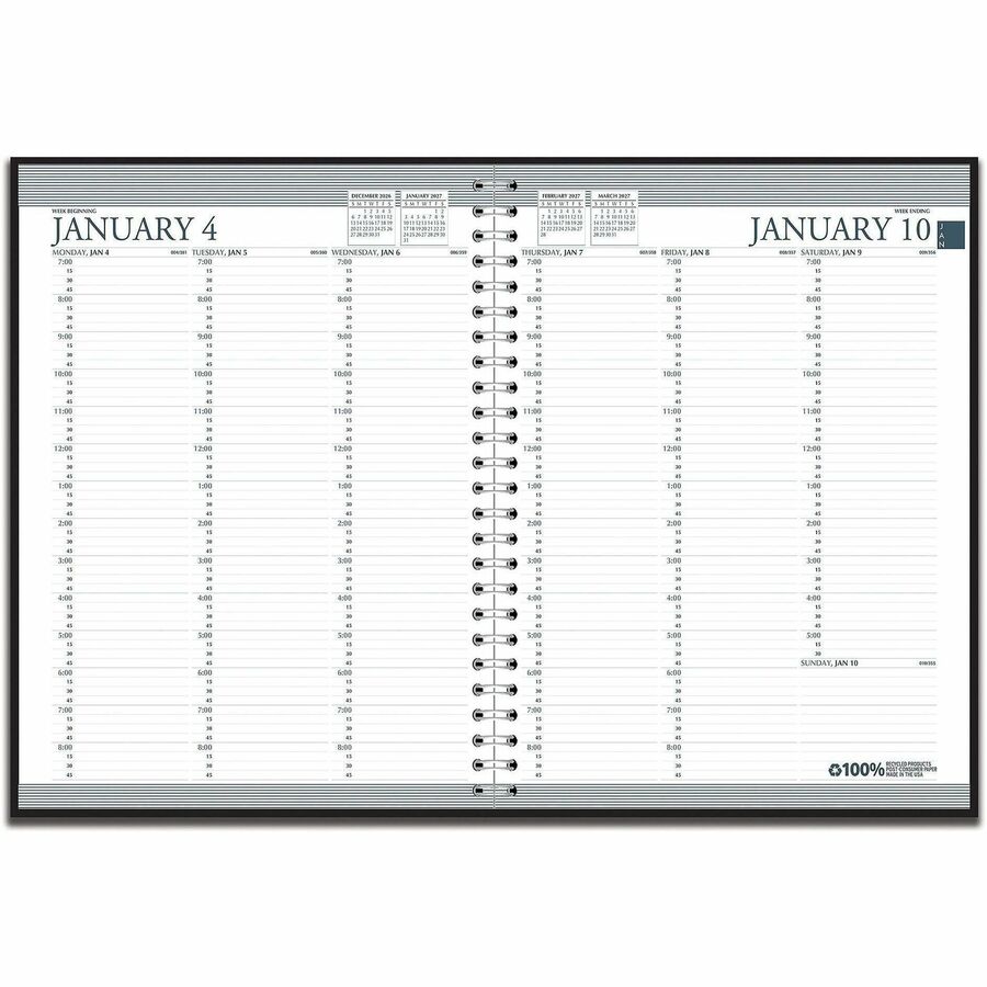 House of Doolittle House of Doolittle Professional 2-year Weekly Planner - Professional - Weekly - 24 Month - January 2027 to December 2028 - 7:00 AM to 8:45 PM - Half-hourly - 1 Week Double Page Layout - Black - Simulated Leather - 11" Height x 8.5" W...