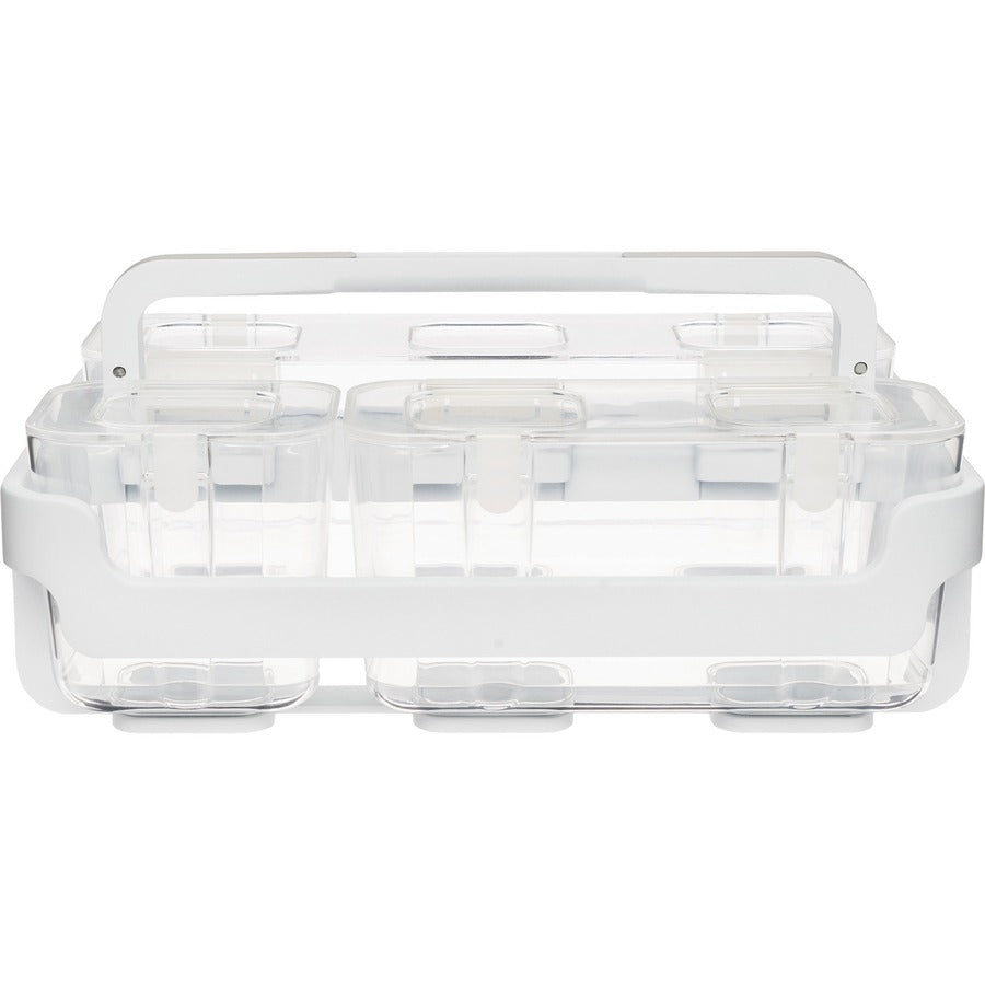 Deflecto Stackable Caddy Organizer - 6.50" Height x 14" Width x 10.50" Depth - Handle, Lid, Locking System - White - Plastic - 1 Each