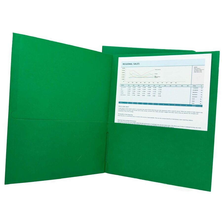 Sparco Letter Pocket Folder - 8 1/2" x 11" - 2 Internal Pocket - Green - 1 Box