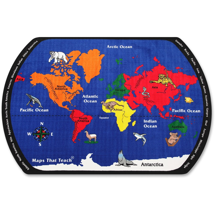Flagship Carpets Maps That Teach Global Rug - 13.16 ft Length x 10.75 ft Width - Multicolor - Nylon