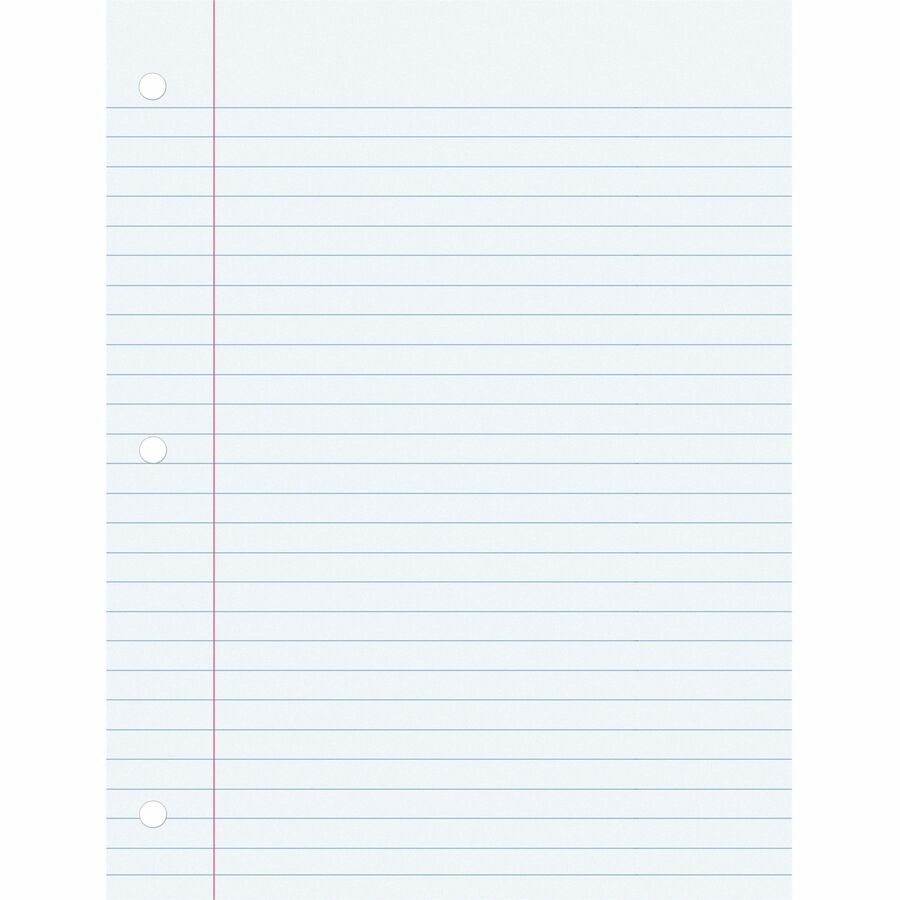 Pacon Wide Ruled Filler Paper - 100 Sheets - Wide Ruled Front Ruling - 0.37" Ruled - Red Margin - 3 Hole(s) - 8" x 10 1/2" Sheet Size - White Paper - Smooth, Punched - 100 / Pack