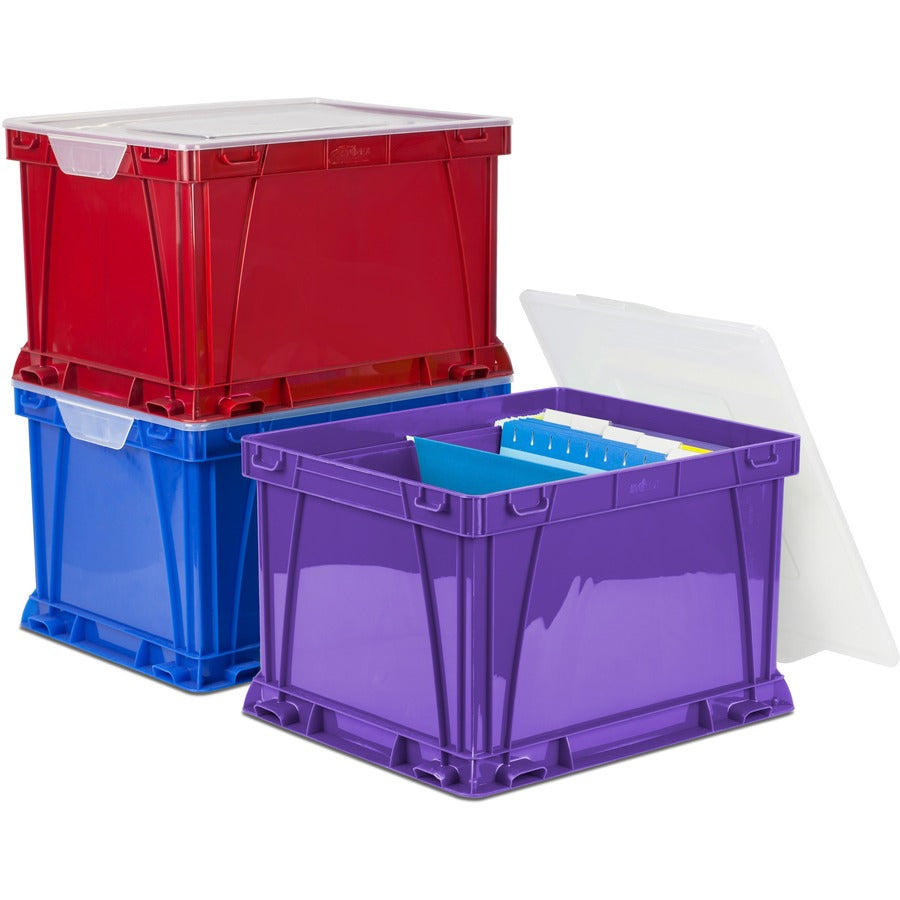 Storex 3 Piece Cube Storage Bins - External Dimensions: 14.3" Width x 17.3" Depth x 10.5" Height - Stackable - Plastic - Assorted Bright - For File - 3 / Set
