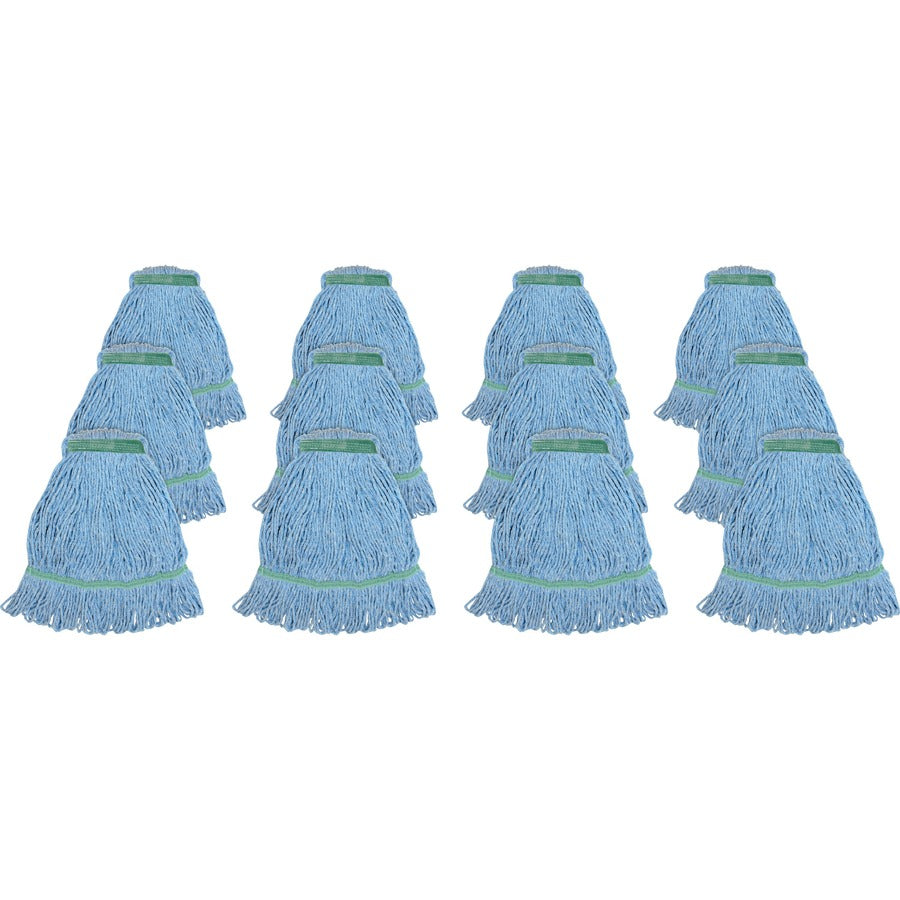 Genuine Joe Narrow Band Medium Mophead - Rayon, Cotton - Blue - 12 / Carton