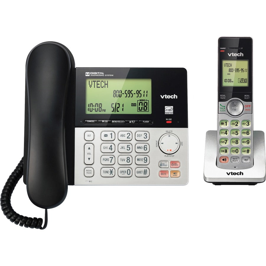 VTech CS6949 DECT 6.0 Standard Phone - Black, Silver - 1 x Phone Line - Speakerphone - Answering Machine - Hearing Aid Compatible