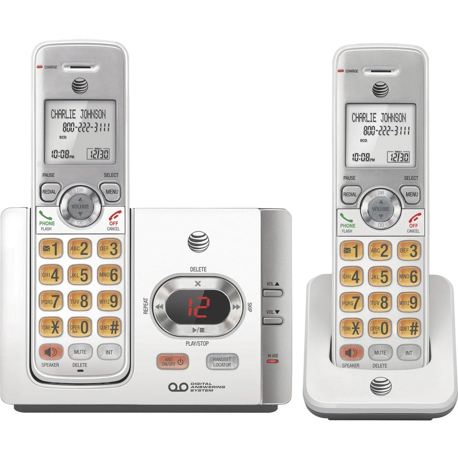 AT&T EL52215 DECT 6.0 Cordless Phone - Silver, Black - 1 x Phone Line - 2 x Handset - Speakerphone - Answering Machine