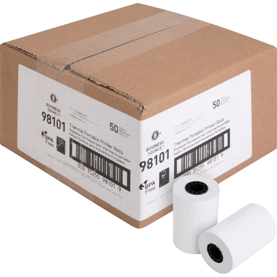 Business Source Portable Printer Thermal Rolls - 2 1/4" x 55 ft - 48 g/m², Grammage - White - 50 / Carton