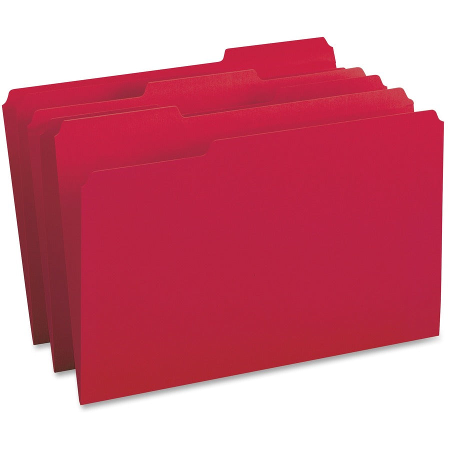 Business Source 1/3 Tab Cut Legal Top Tab File Folder - 8 1/2" x 14" - Top Tab Location - Assorted Tab Position - 11 pt. - 1 Plys - Red - 10% Recycled - 100 / Box