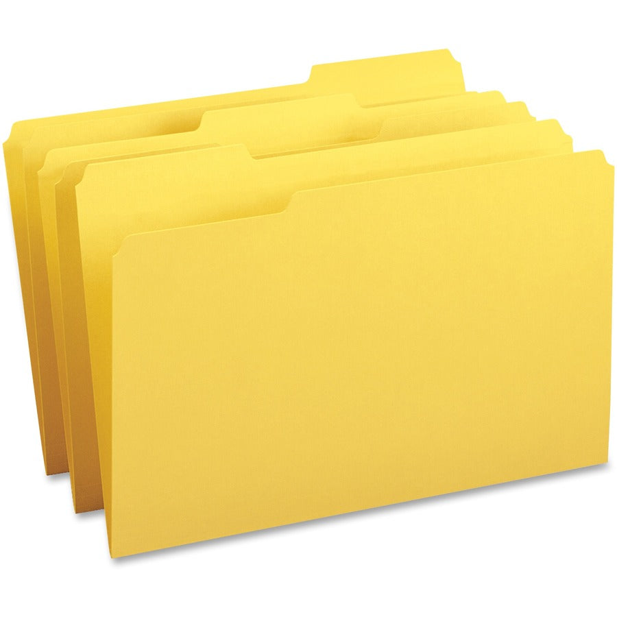 Business Source 1/3 Tab Cut Legal Top Tab File Folder - 8 1/2" x 14" - Top Tab Location - Assorted Tab Position - 11 pt. - 1 Plys - Yellow - 10% Recycled - 100 / Box