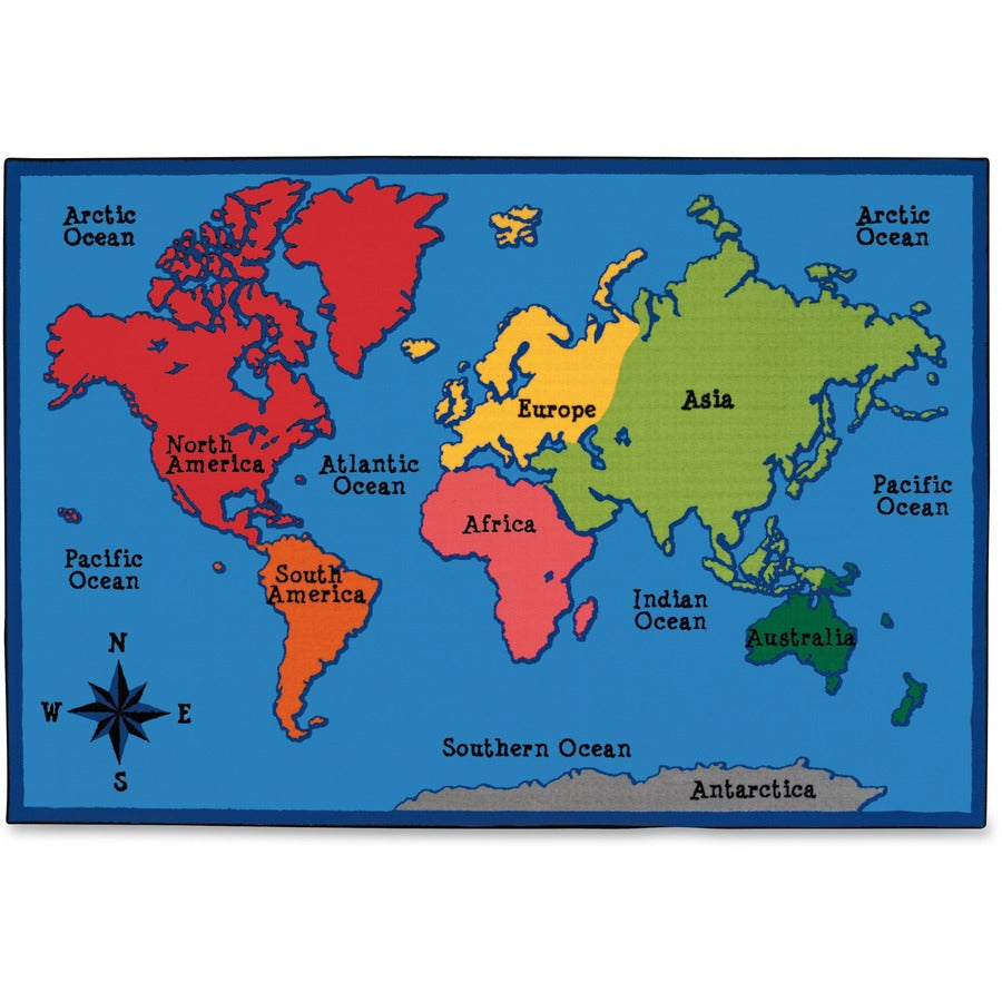 Carpets for Kids®, KID$Value Plus™, World Map Design Rug - 12 ft Length x 96" Width - Rectangle - Assorted