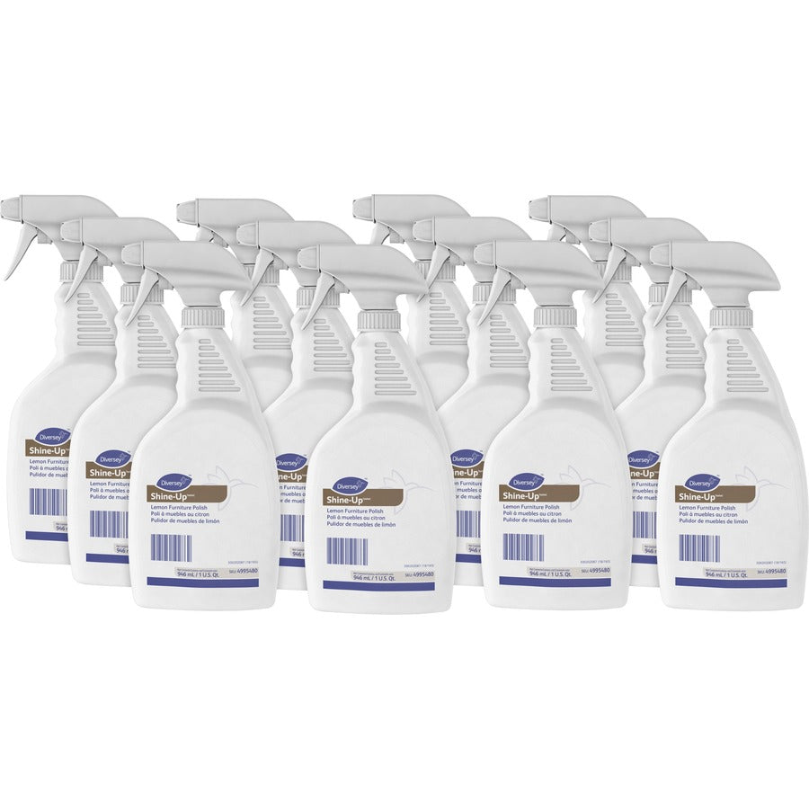 Diversey Shine-Up Lemon Furniture Polish - Ready-To-Use - 32 fl oz (1 quart) - Lemon Scent - Non-smearing, Fingerprint Resistant - White - 12 / Carton