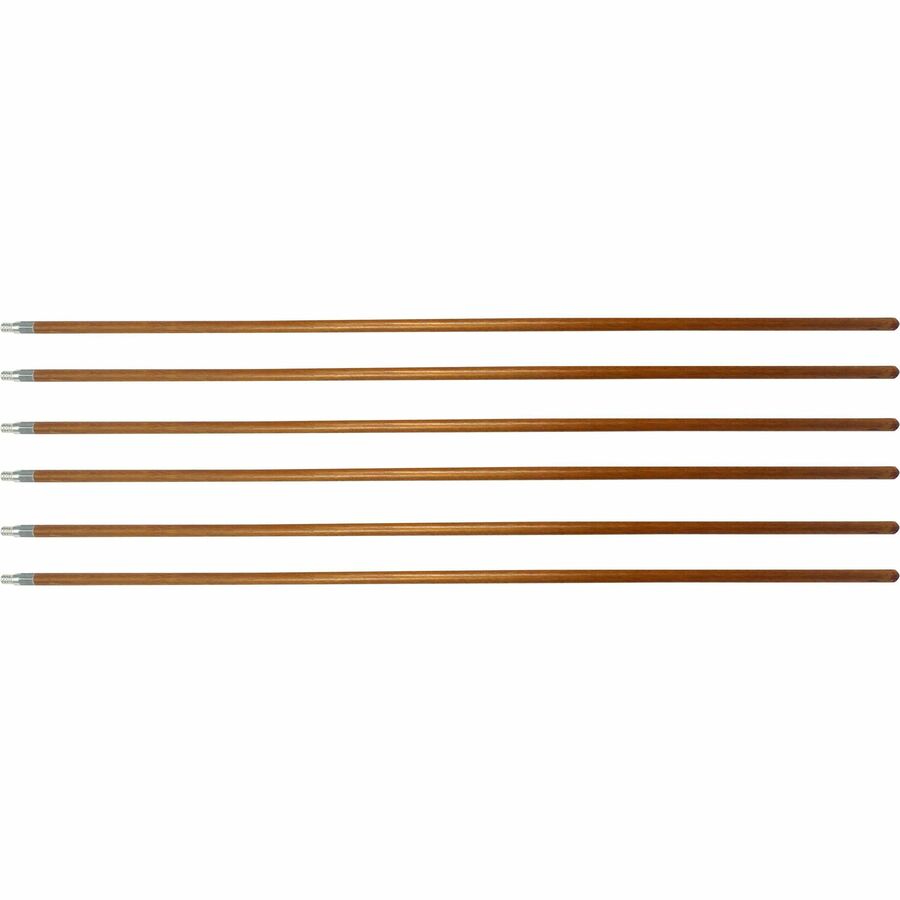 Genuine Joe Wood Handle with Threaded Metal Tip - Natural - Metal, Wood - 6 / Carton