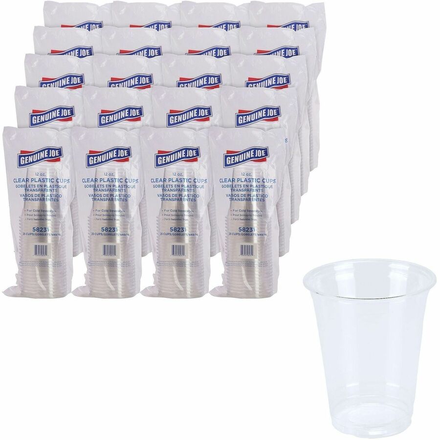 Genuine Joe 12 oz Clear Plastic Cups - 12 fl oz - Clear - Plastic - Cold Drink, Beverage - 25/Pack - 20 / Carton