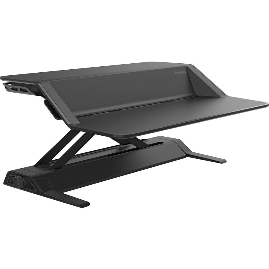 Fellowes Lotus Sit-Stand Workstation - 35 lb Load Capacity - 2 x Shelf(ves) - 5.50" Height x 32.75" Width x 24.25" Depth - Desktop - Steel, Plastic, Phenolic Resin - Black