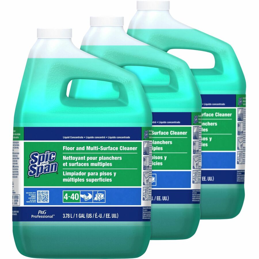Spic and Span Floor and Multi-Surface Cleaner - For Multipurpose - Concentrate - Liquid - 128 fl oz (4 quart) - Recommended For: Grease Remover, Dirt Remover, Hard Water Remover, Soil Remover - Non-corrosive, Slip Resistant - Green - 3 / Carton