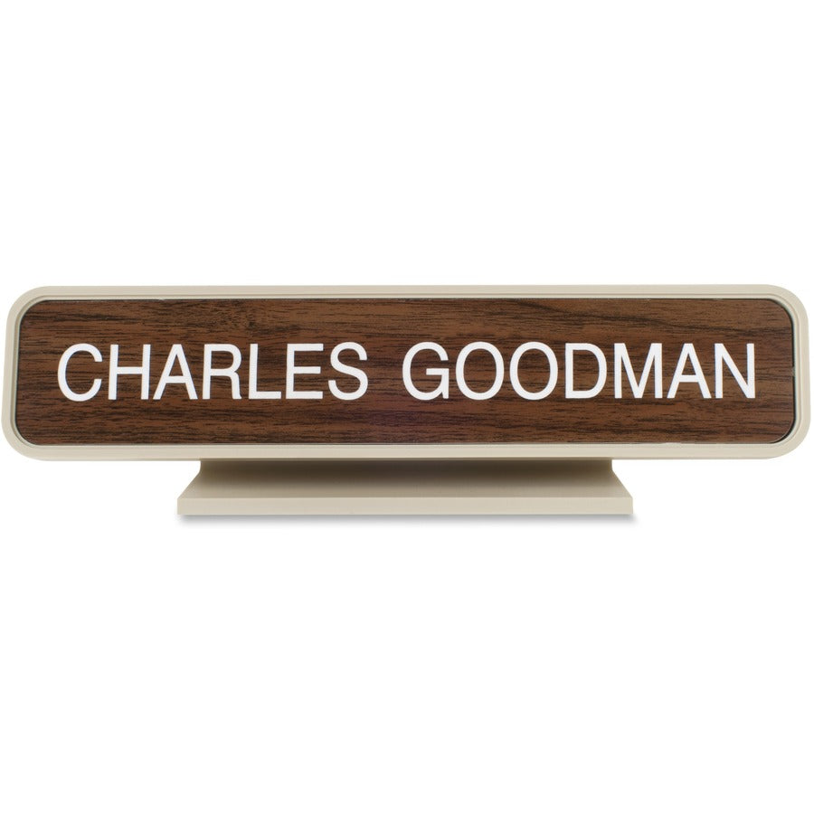 Xstamper Designer Framed Desk Sign - 10" Holding Width x 2" Holding Height - Rectangular Shape - Rounded Corner - Aluminum, Plastic - Almond - 1 Each