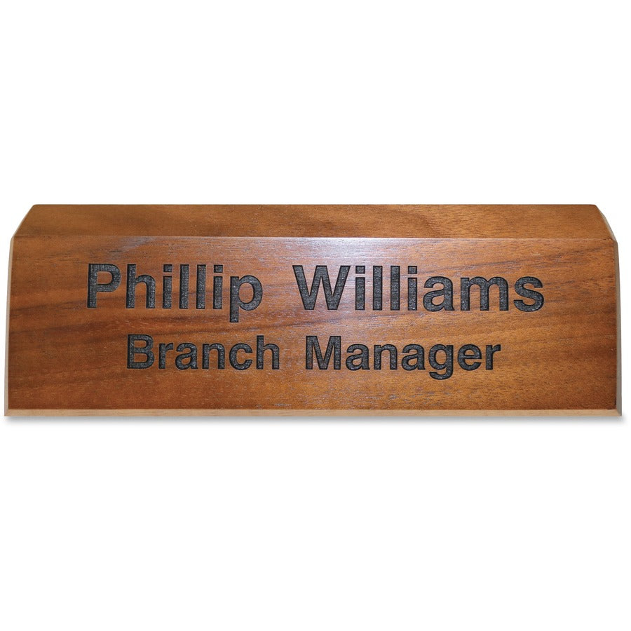 Xstamper Engraved Walnut Desk Sign - 8" Width x 2" Height - Engraved - Walnut Wood - 1 Each