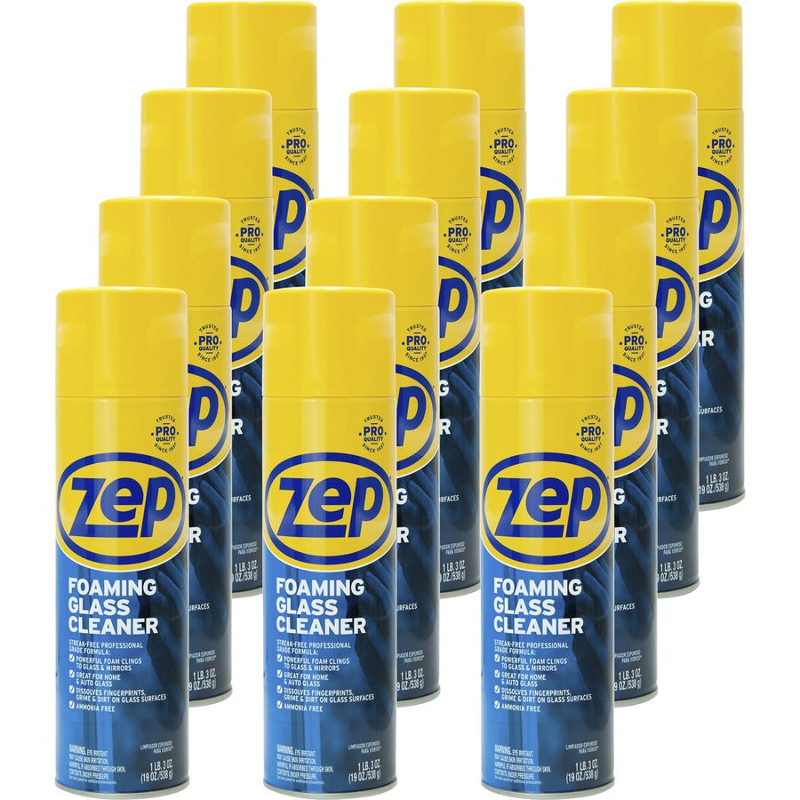 Zep Foaming Glass Cleaner - 19 oz (1.19 lb) - Ammonia-free - Black - 12 / Carton