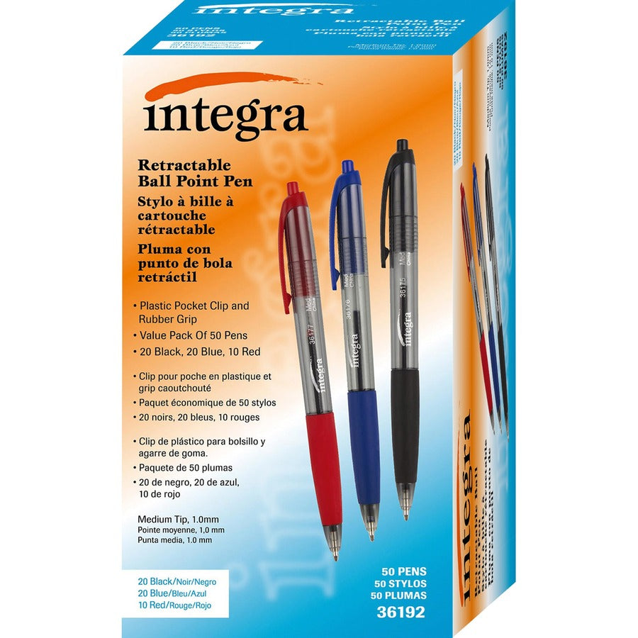 Integra 1.0mm Retractable Ballpoint Pen - Retractable - Assorted Ink - 1 Box