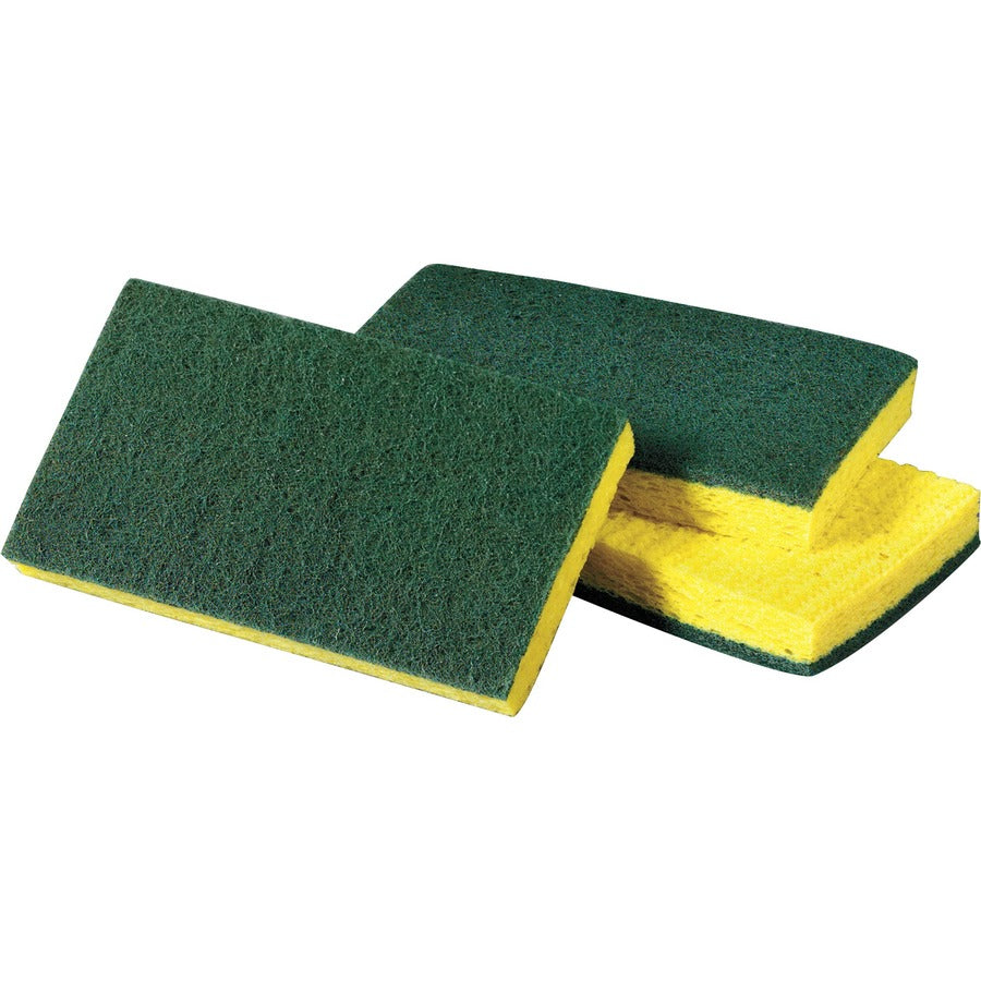 Scotch-Brite Medium-Duty Scrub Sponges - 3.5" Height x 6.3" Width x 6.1" Length x 700 mil Thickness - 10/Pack - 6 / Carton - Cellulose, Synthetic Fiber - Yellow, Green