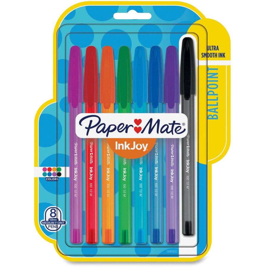 Paper Mate InkJoy 100 ST Pens - Assorted Ink - Translucent Barrel - 8 / Pack