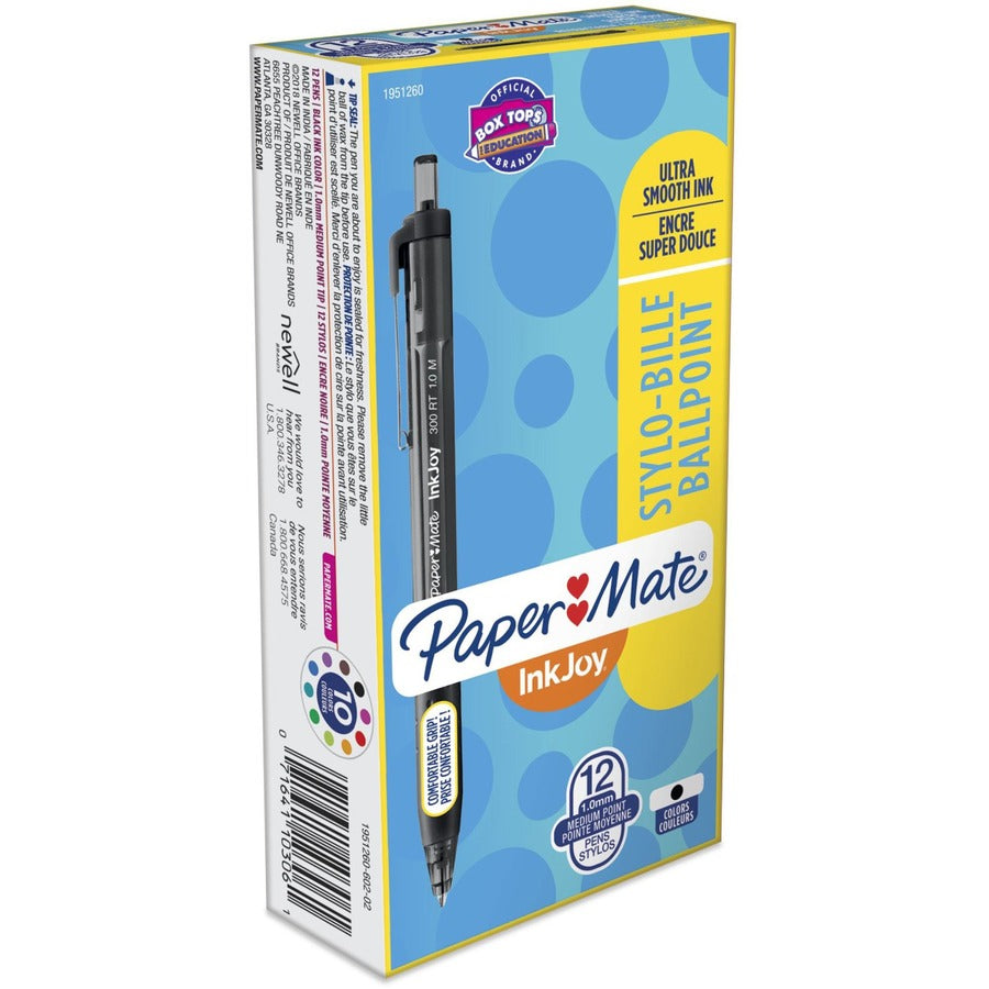 Paper Mate Inkjoy 300 RT Ballpoint Pens - Retractable - Black Ink - Black Barrel - 12 / Dozen