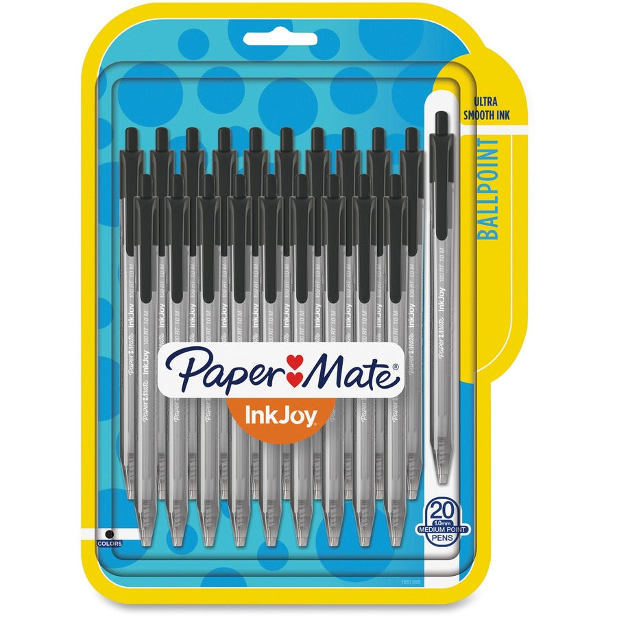 Paper Mate InkJoy 100 RT Pens - Retractable - Black Ink - Translucent Barrel - 20 / Pack