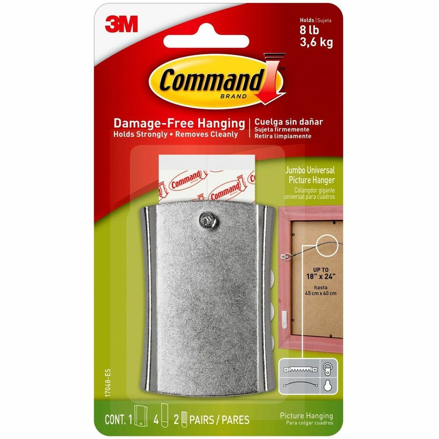 Command Sticky Nail Wire-Backed Hanger - 8 lb (3.63 kg) Capacity - for Decoration, Pictures - Metal - Silver - 1 Pack