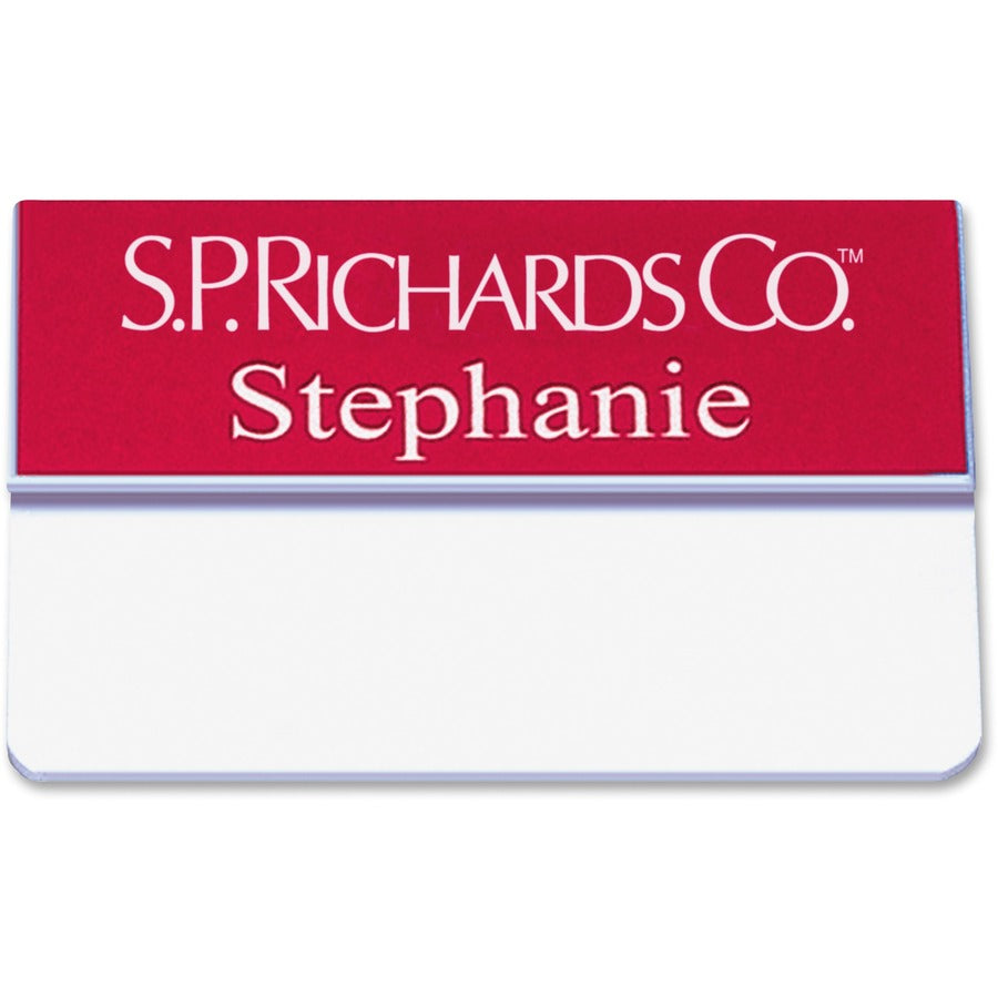 Xstamper Pocket Name Badge With Logo - Logo Design - 0.7" Width x 3" Height - Rectangular Shape - Durable - Plastic - Assorted - 1 Each