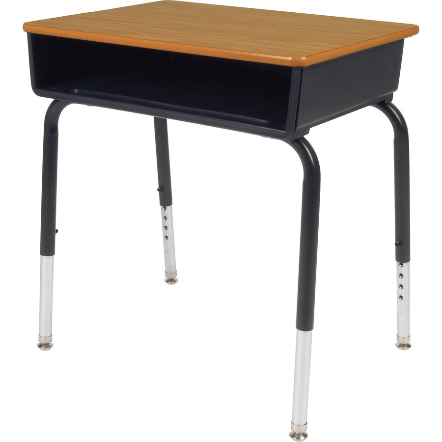 Lorell Adjustable-Height Student Desks with Book Box - Medium Oak Rectangle Top - Height Adjustable - 22" to 30" Adjustment - 18" Table Top Width x 24" Table Top Depth - 30" Height - Book - Assembly Required - Black - Plastic - 2 / Carton