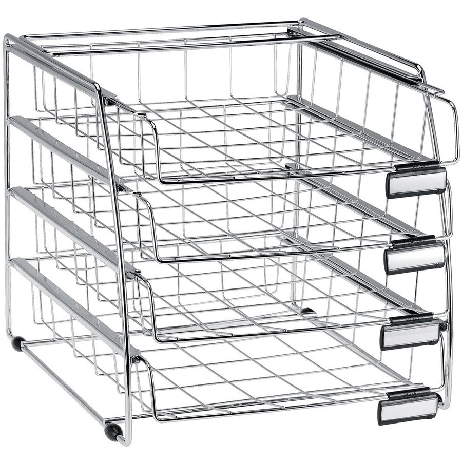 Alba 4 Drawer Letter Tray - 4 Compartment(s) - Compartment Size : 2.56" x 11.61" x 14.96" - 15.16" Height12.20" Depth x 12.40" Length - Desktop - Anti-static, Anti-slip - Chrome - Metal - 1 Each