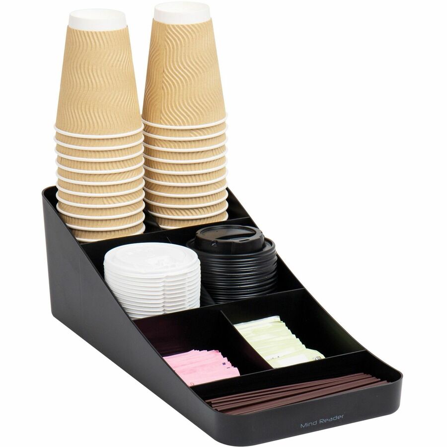 Mind Reader EMS Mind Trove 7-Condiment Coffee Organizer - 7 Compartment(s) - 5.25" Height x 7.75" Width x 16" Depth - Black - Plastic - 1 Each