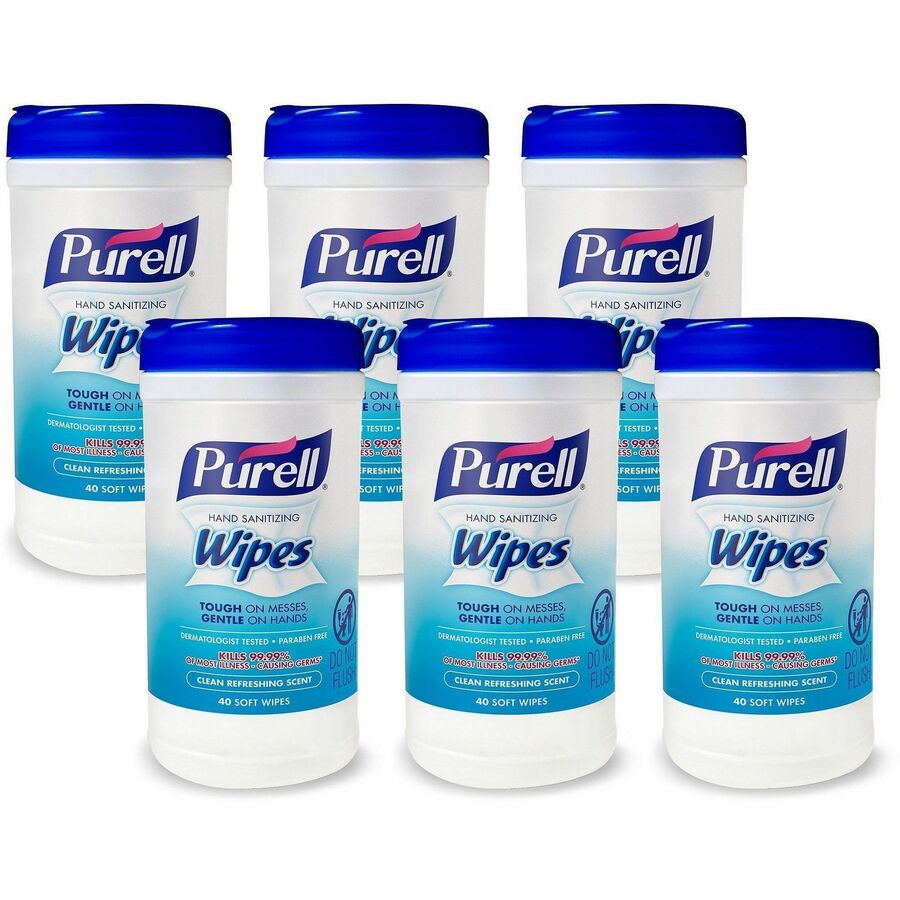 PURELL®, Clean Scent Hand Sanitizing Wipes - Clean - Textured - White - 40/Tub - 6 / Carton