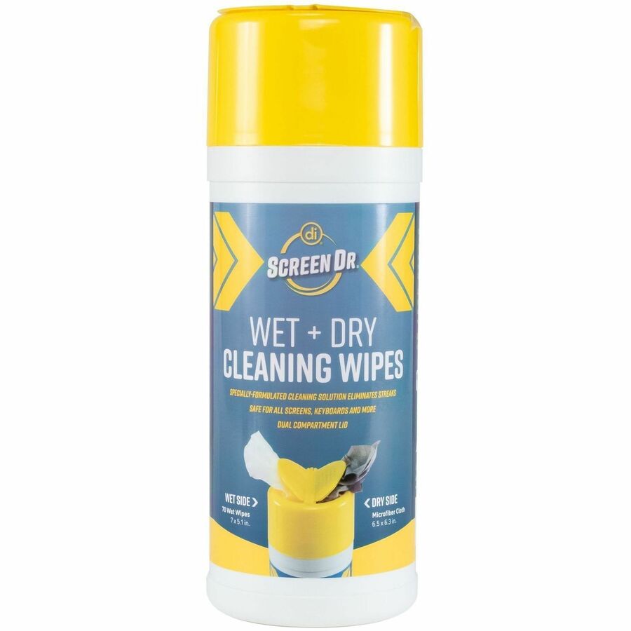 Digital Innovations ScreenDr Wet/Dry Streak-Free Wipes, 70-pack - For Electronic Equipment, Display Screen - Alcohol-free, Ammonia-free, Streak-free, Non-abrasive, Anti-static, Soft - White, Blue - 70/Tub - 1 Each