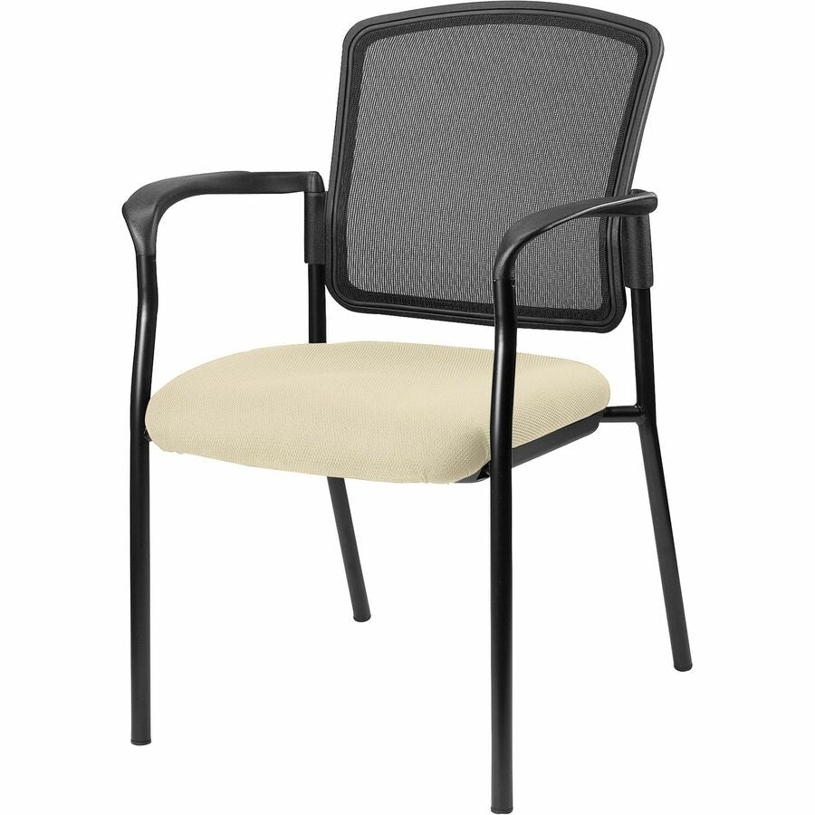 Lorell Stackable Mesh Back Guest Chair - Dillon Buff Seat Color - Vinyl Seat Material - Black Back Color - Mesh Back Material - Black Frame Color - Powder Coated Steel Frame Material - Four-legged Base - Beige, Buff - Armrest - 1 Each