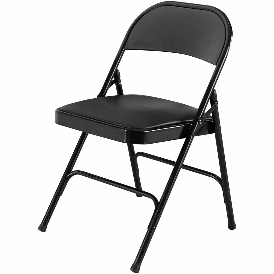 Lorell Padded Seat Folding Chairs - Black Seat Color - Vinyl Seat Material - Powder Coated Frame Color - Steel Frame Material - 4 / Carton
