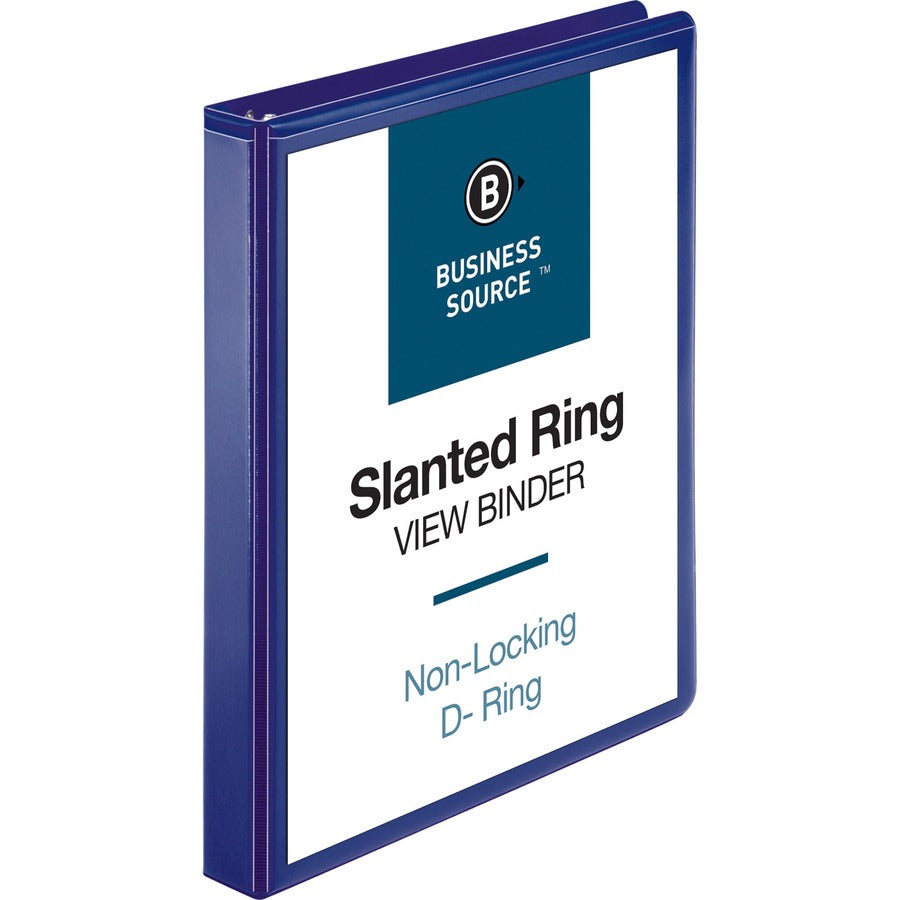 Business Source D-Ring View Binder - 1" Binder Capacity - Fastener: Slant D-Ring - Pocket: Internal - Navy - Clear Overlay, Labeling Area, Lay Flat, Pocket - 1 Each