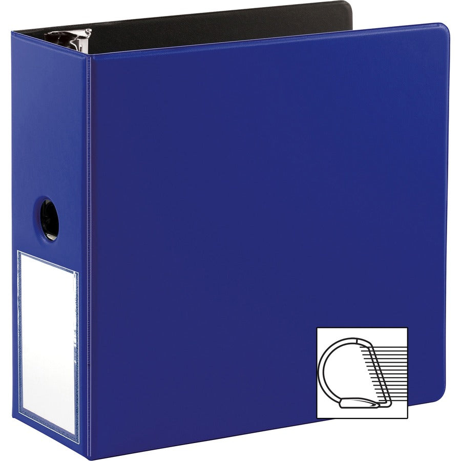 Business Source 5" D-Ring Binder - 5" Binder Capacity - 1050 Sheet Capacity - Fastener: Slant D-Ring - Pocket: Internal - Navy - Transparent, Lay Flat, Label Holder, Spine - 1 Each