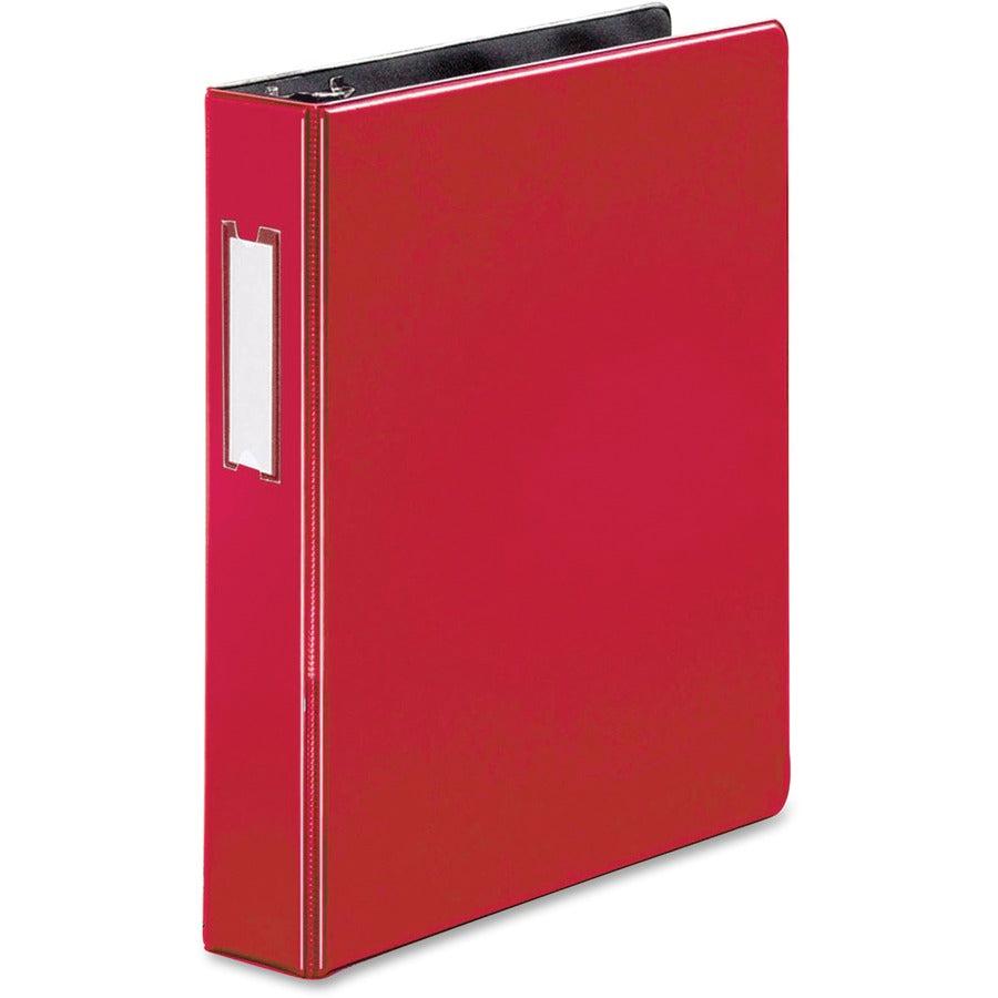 Business Source 1.5" D-Ring Binder - 1 1/2" Binder Capacity - 375 Sheet Capacity - Fastener: Slant D-Ring - Pocket: Internal - Red - Lay Flat, Label Holder - 1 Each