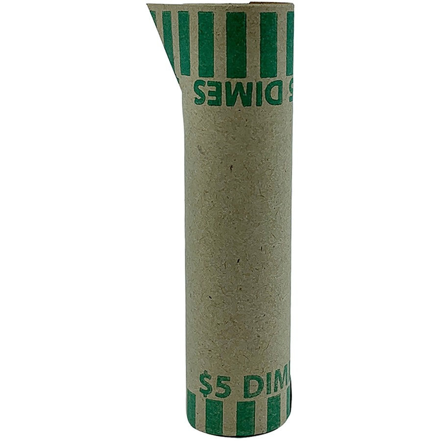 PAP-R Tubular Coin Wrap - 10� Denomination - Durable, Burst Resistant, Crimped, Pre-formed - 57 lb Basis Weight - Paper - Green - 1000 / Box