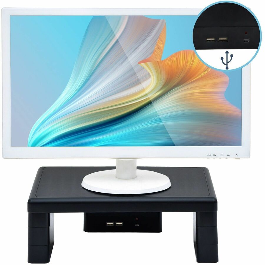 DAC®, Stax MP-213 Height-Adjustable Monitor/Laptop Stand with 2-USB Ports, Black - 66 lb Load Capacity - 4.75" Height x 13" Width x 10.50" Depth - Black - For Monitor, Notebook, Printer, Fax Machine - Comfortable, Sturdy, Flexible, USB Charging Port...