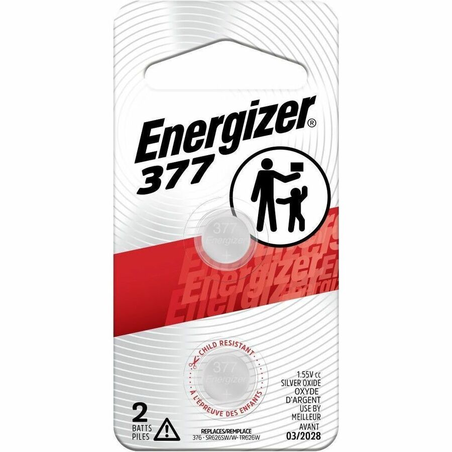 Energizer 377 Watch/Electronic Battery - For Medical Equipment, Calculator, Toy, Watch - 377 - 24 mAh - 1.5 V DC - 2 / Pack