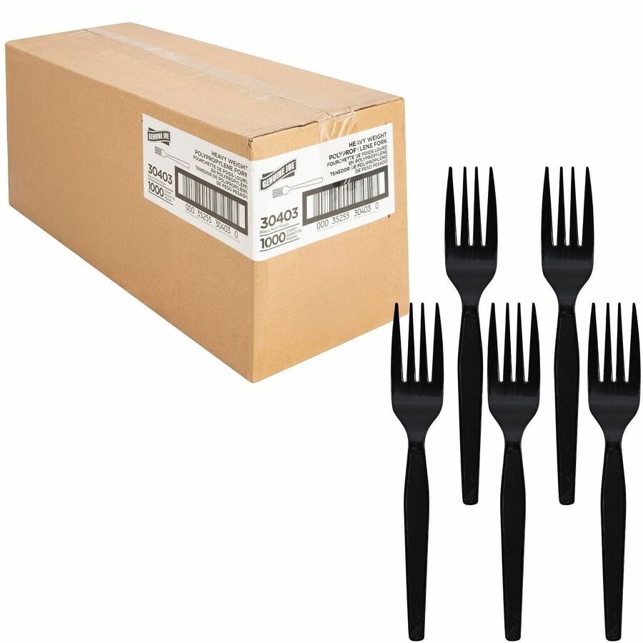 Genuine Joe Medium-Heavyweight Plastic Fork - 1 Piece(s) - Fork - 1 x Fork - Disposable - Textured - Black - 1 Carton