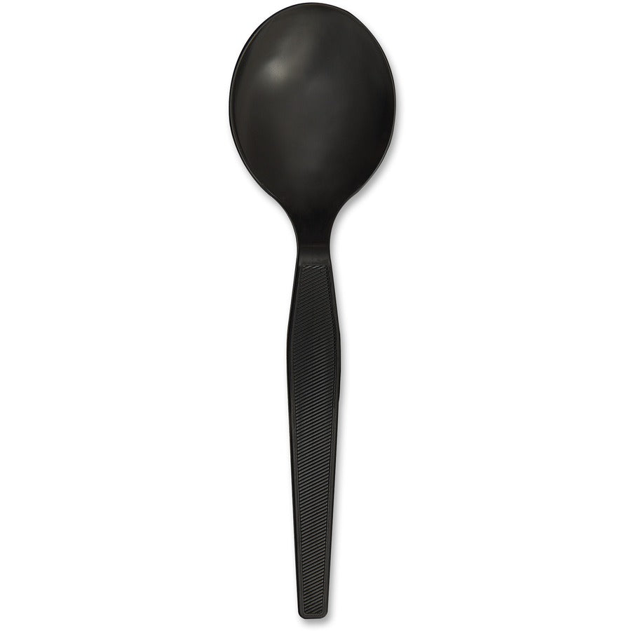 Genuine Joe Medium-Heavyweight Plastic Soup Spoons - 1 Piece(s) - Soup Spoon - 1 x Soup Spoon - Disposable - Textured - Black - 1000 / Carton