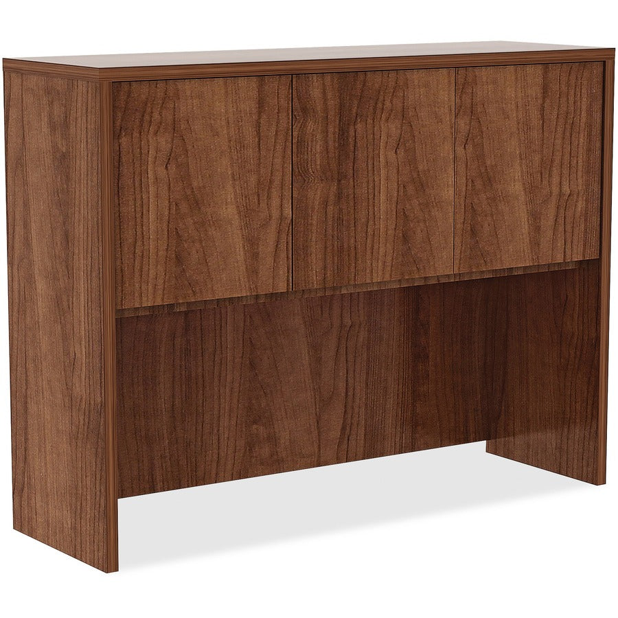Lorell Essentials Series Stack-on Hutch with Doors - Rectangle - 36" Height x 48" Width x 15" Depth - Material: Metal - Finish: Walnut, Laminate - Adjustable Glide, Lockable, Floor Glide - For Office - 1 Each