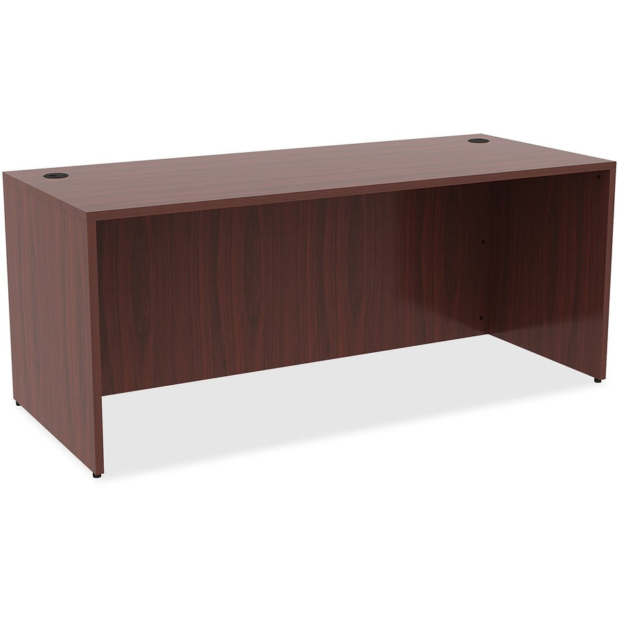 Lorell Essentials Series Rectangular Desk Shell - 29.5" Height x 70.9" Width x 29.5" Depth Desk - Material: Laminate - Finish: Mahogany - Floor Glide, Adjustable Glide, Lockable - For Office - 1 Each